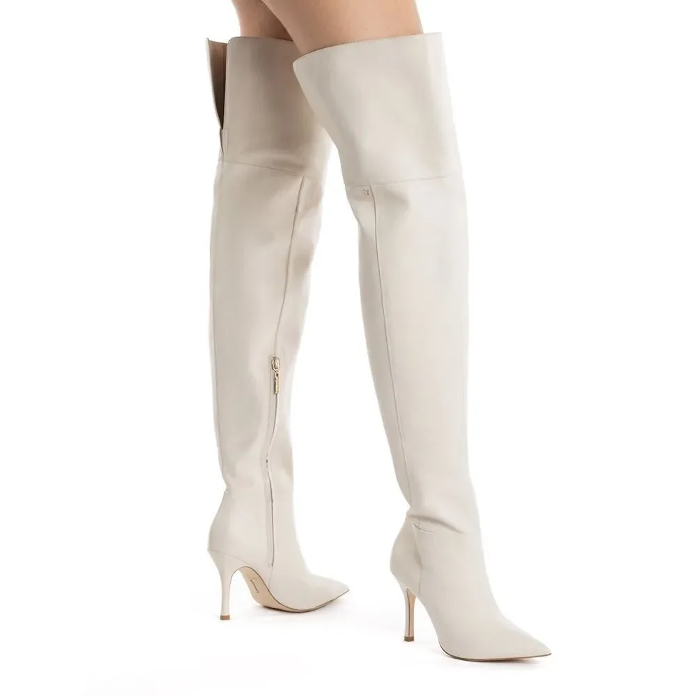 Larroude Kate Over The Knee Boot In Ivory Leather